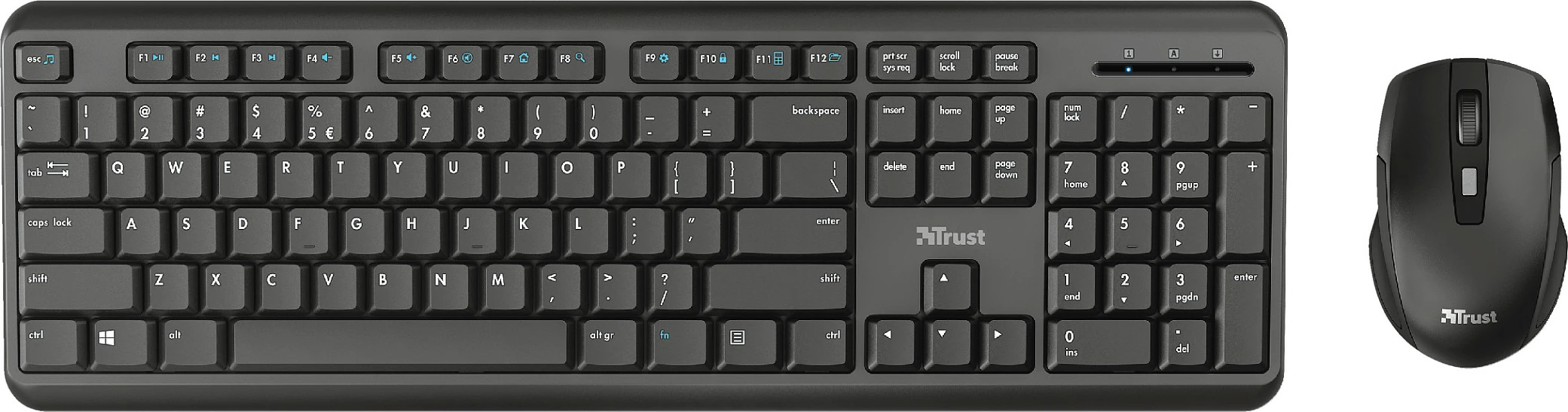 Set tastierë dhe Maus Trust TKM-350, wireless 2.4GHz, QWERTZ gjerman, me numpad, i zi