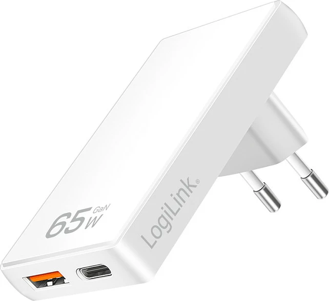 Karikues prizë LogiLink 65W, 1x USB-A + 1x USB-C, i bardhë