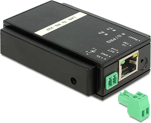 Konvertues LAN në RS-232 DeLOCK 62504, RJ45 (F) në DB9 (M), i zi