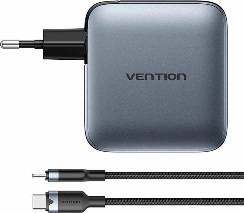 Karikues GaN 100W Vention me 1x USB-A 3x USB-C + kabllo USB-C në USB-C 1m