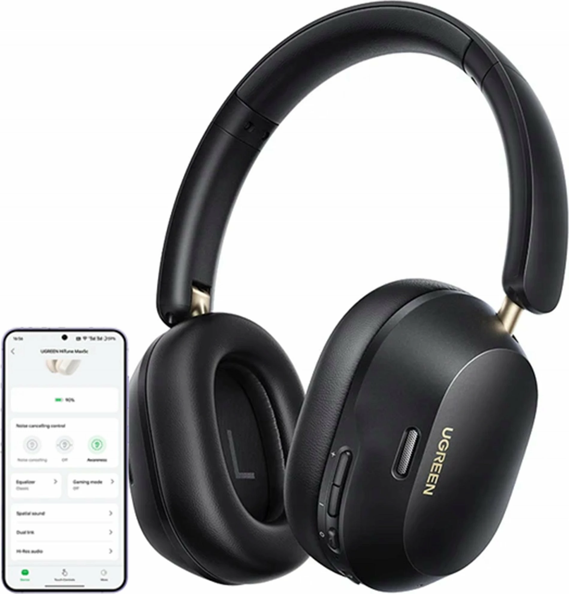 Kufje Bluetooth Ugreen HiTune Max 5C, ANC, 75 orë, Hi-Res LDAC, 40 mm, USB-C, të zeza