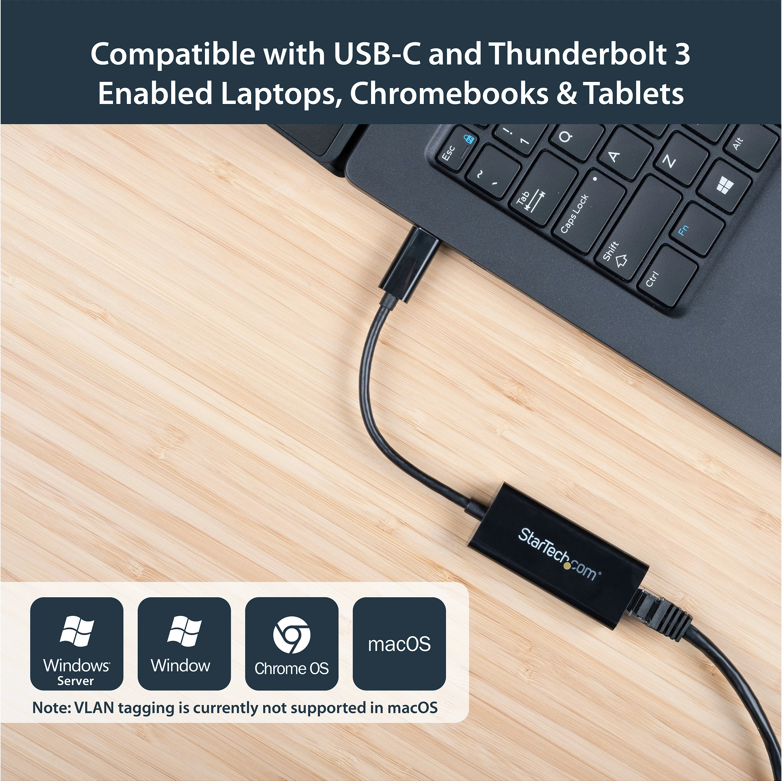 Adapter USB-C në Gigabit Ethernet StarTech, RTL8153, 1x RJ45, 10/100/1000 Mbps, i zi