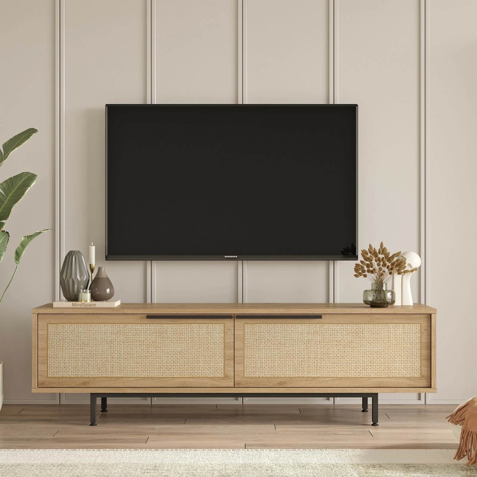 Komodë për TV, ngjyrë arrë dhe lis, Skye Decor, On1-Su