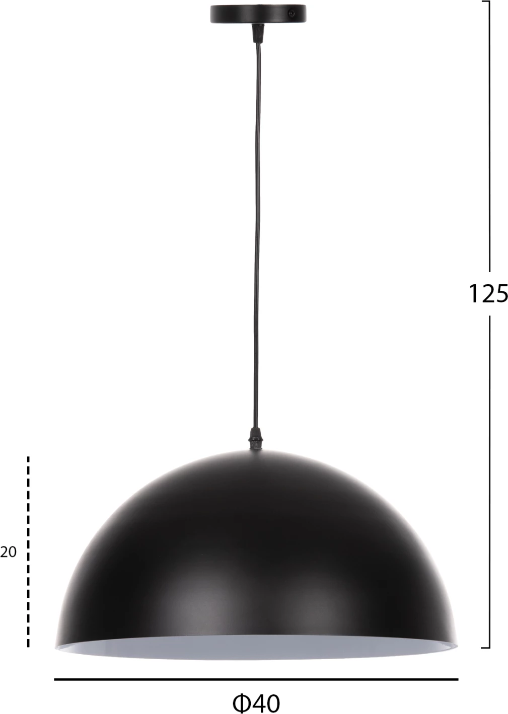 Llambë varëse tavani, kapak i rrumbullakët, metal i zi, FH4078, Φ40x125H cm