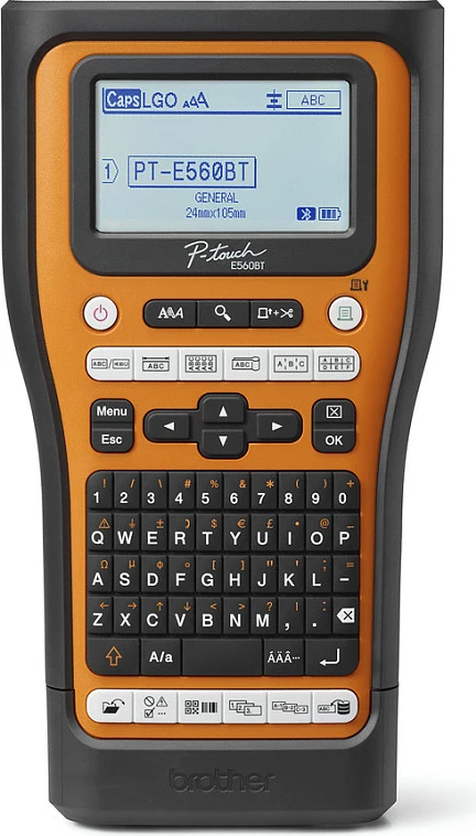 Printer etiketash Brother P-touch PT-E560BTSP, Bluetooth/USB, 180 dpi, QWERTZ, portokalli/zi