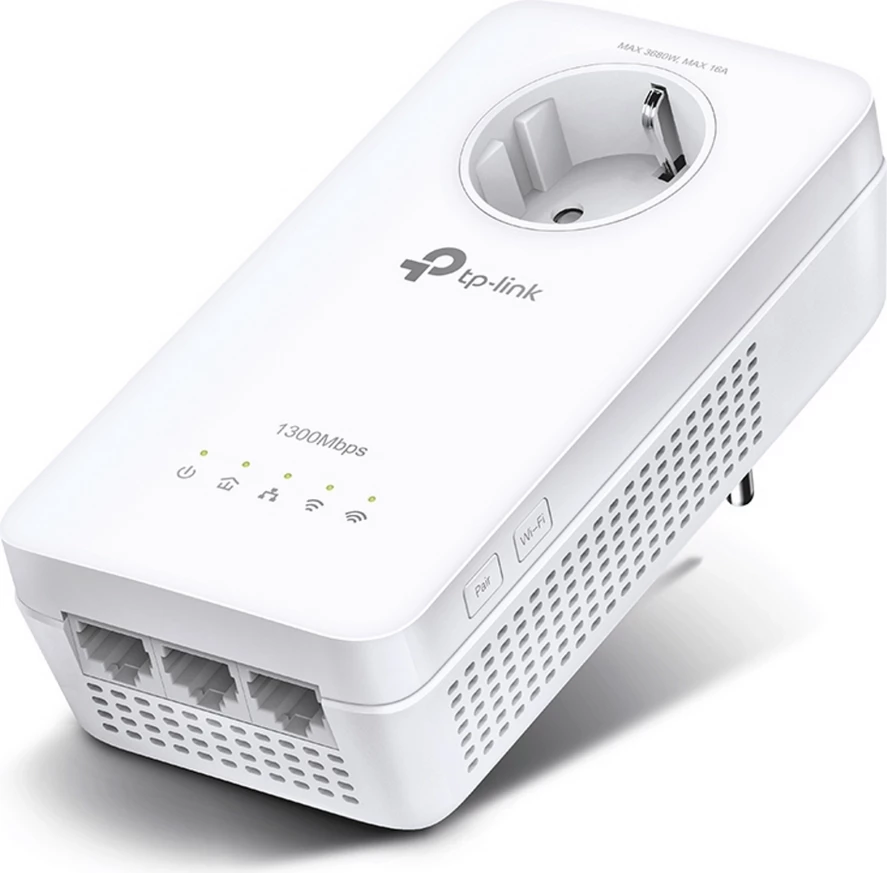 Stacion powerline, TP-Link, TL-WPA8631P, AV1300 deri 1300 Mbps, 3 porta Ethernet, prizë kaluese, e bardhë