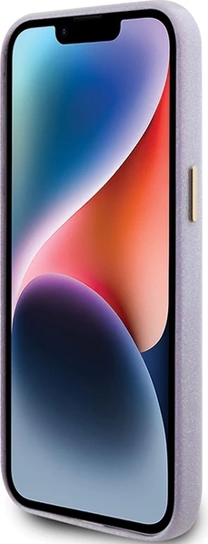 Mbështjellës Guess Glitter Glossy Script për iPhone 15 Pro, vjollcë