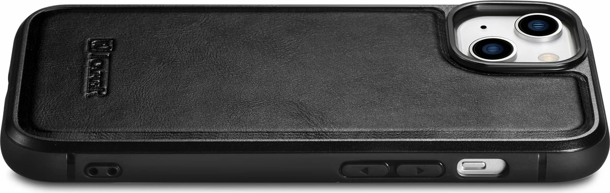 Mbështjellës iCarer për iPhone 14 Plus, lëkurë natyrale, e zezë