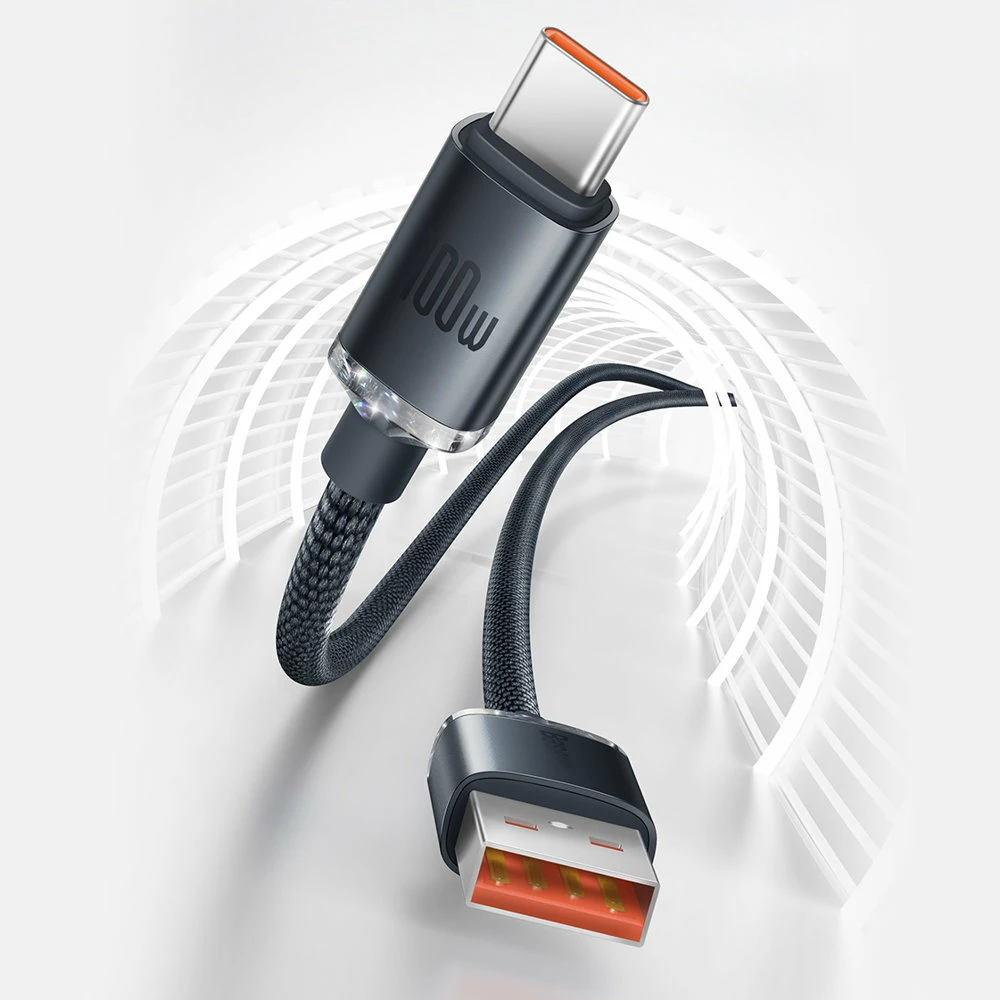 Kabllo i shpejtë Baseus Crystal Shine, 2m, USB-A në USB-C, 100W, Kaltër