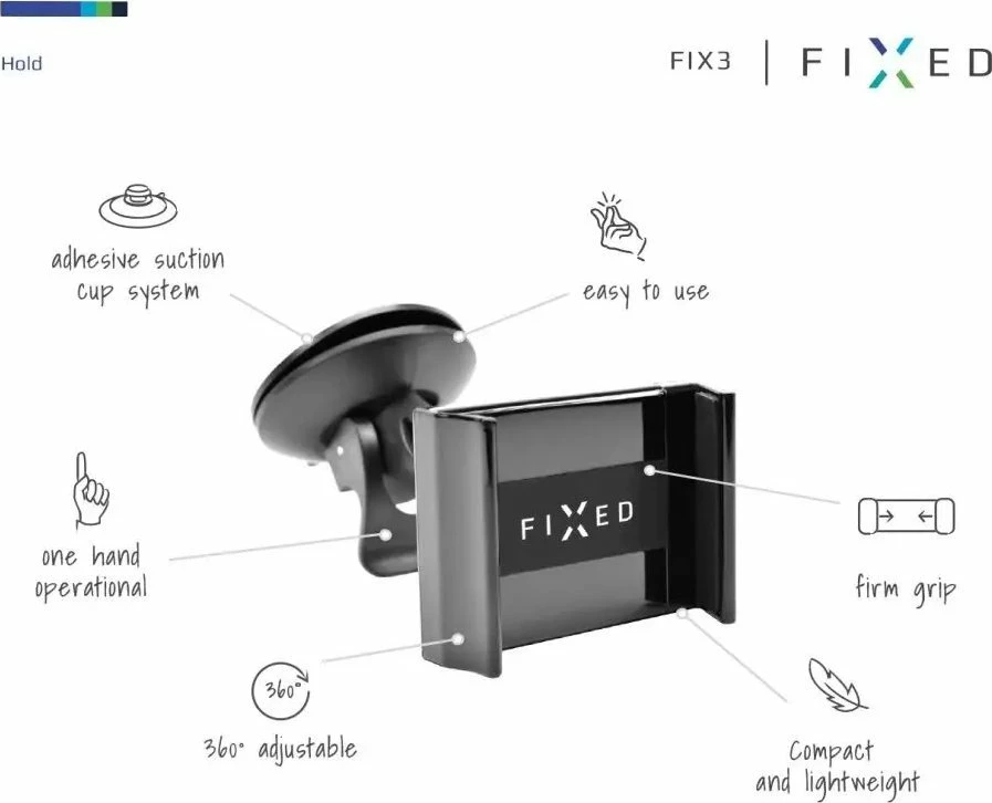 Mbajtës telefoni për xham makine Fixed FIX3 (FIXH-FIX3), krah fleksibil 8 cm, rrotullim 360°, i zi