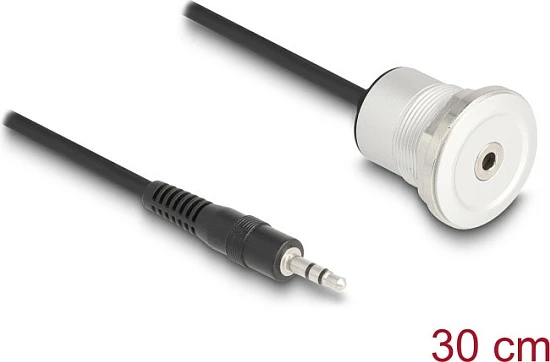 Adapter audio DeLOCK jack 3.5mm 3-pin, prizë montuese me kabllo 30 cm, zi/argjendtë