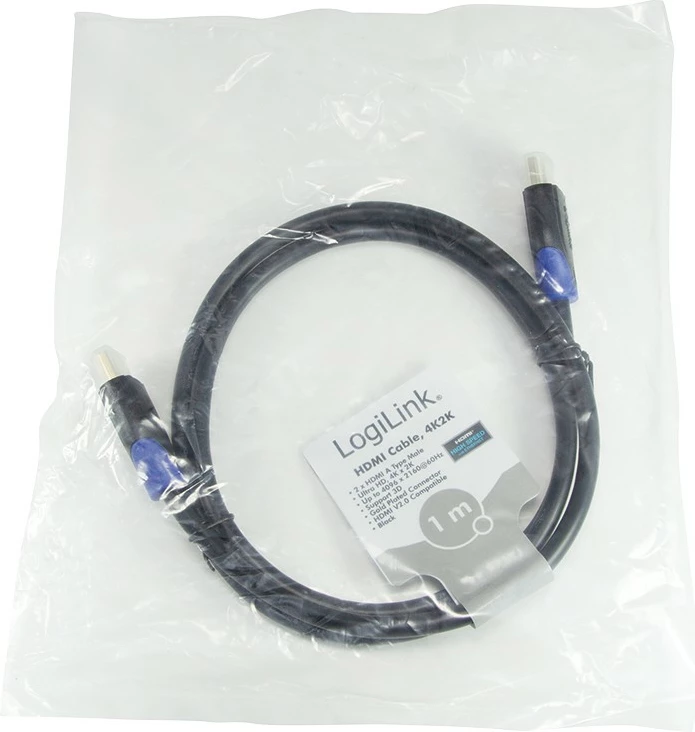 Kabllo HDMI LogiLink CH0061, 1m, 4K, 3D, e zezë