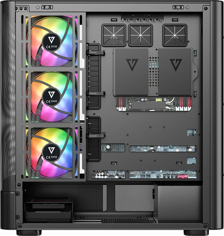 Kasë Modecom Volcano AQ400 ARGB (MC-A-AQ400-4FA-B) Midi Tower ATX/mATX/ITX, ekran LCD, 4x120mm ARGB, USB-C, e zezë