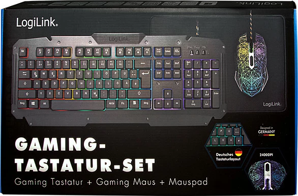 Set gaming LogiLink tastierë + Maus + Mauspad, USB, RGB, 2400 DPI, i zi