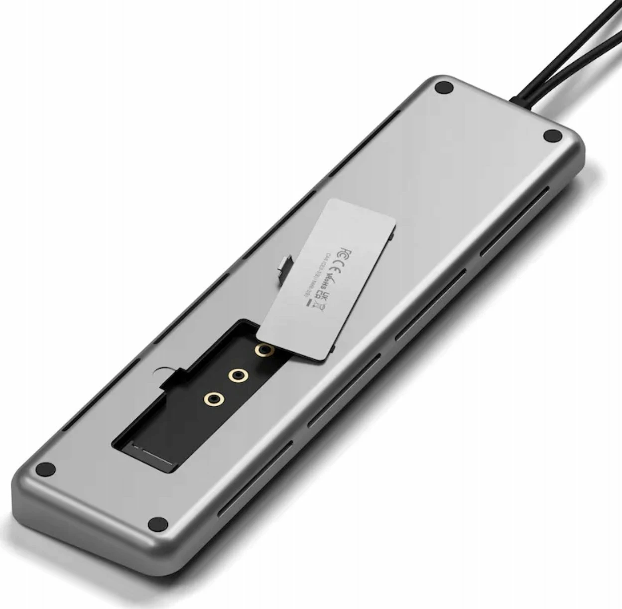 Stacion docking/stand Satechi Dual Dock Stand ST-DDSM, 2x HDMI + DisplayPort, Gigabit Ethernet, slot M.2 NVMe/SATA SSD, PD 75W, zi/argjendtë