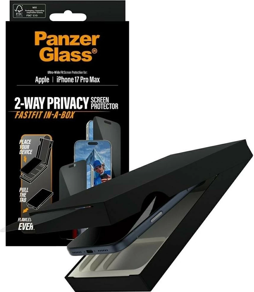 Mbështjellës PanzerGlass Ultra-Wide Fit Fastfit për iPhone 17 Pro Max, e zezë