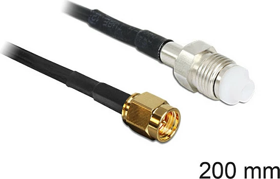 Kabllo RF DeLOCK 88596, SMA mashkull në FME femër, RG-174, 0.2 m, 50 Ω, e zezë