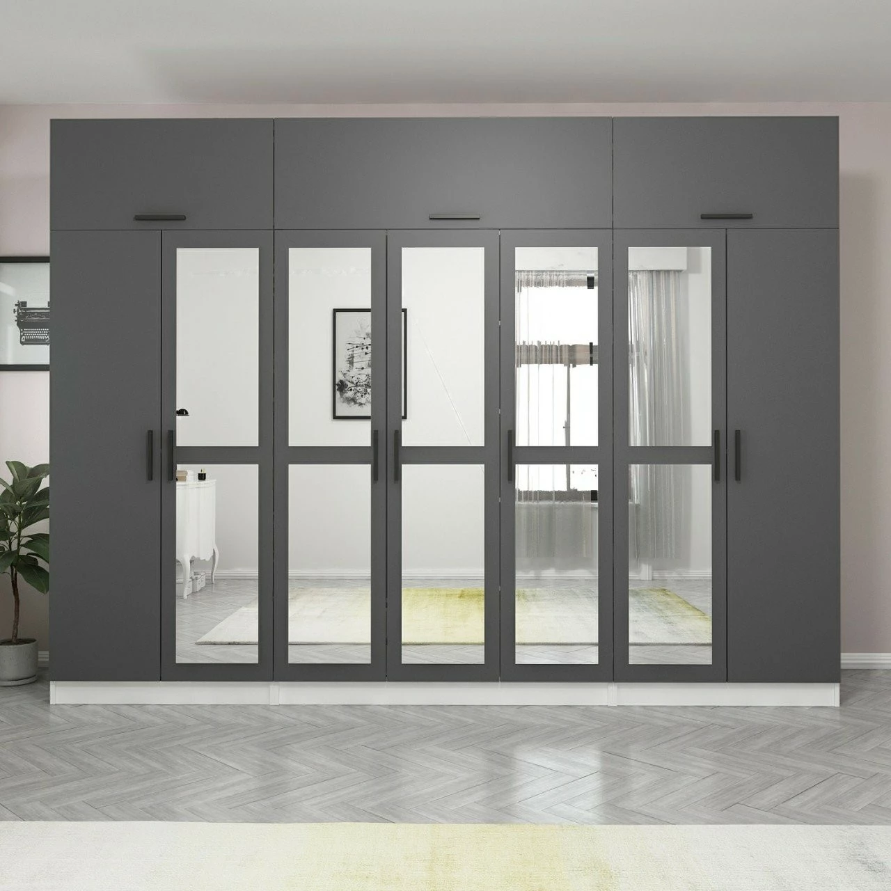 Dollap i madh për rroba, ngjyrë antracit dhe e bardhë, Skye Decor, 5164