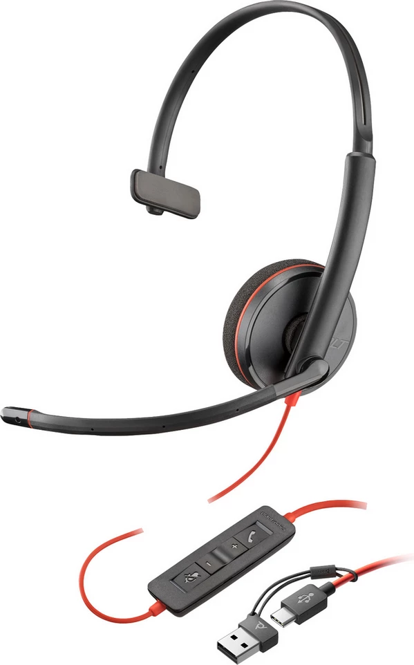 Kufje me mikrofon, Poly Plantronics Blackwire 3210 (8X214AA), USB-A, mono, me kontroll në kabllo, mikrofon me anulim zhurme, e zezë