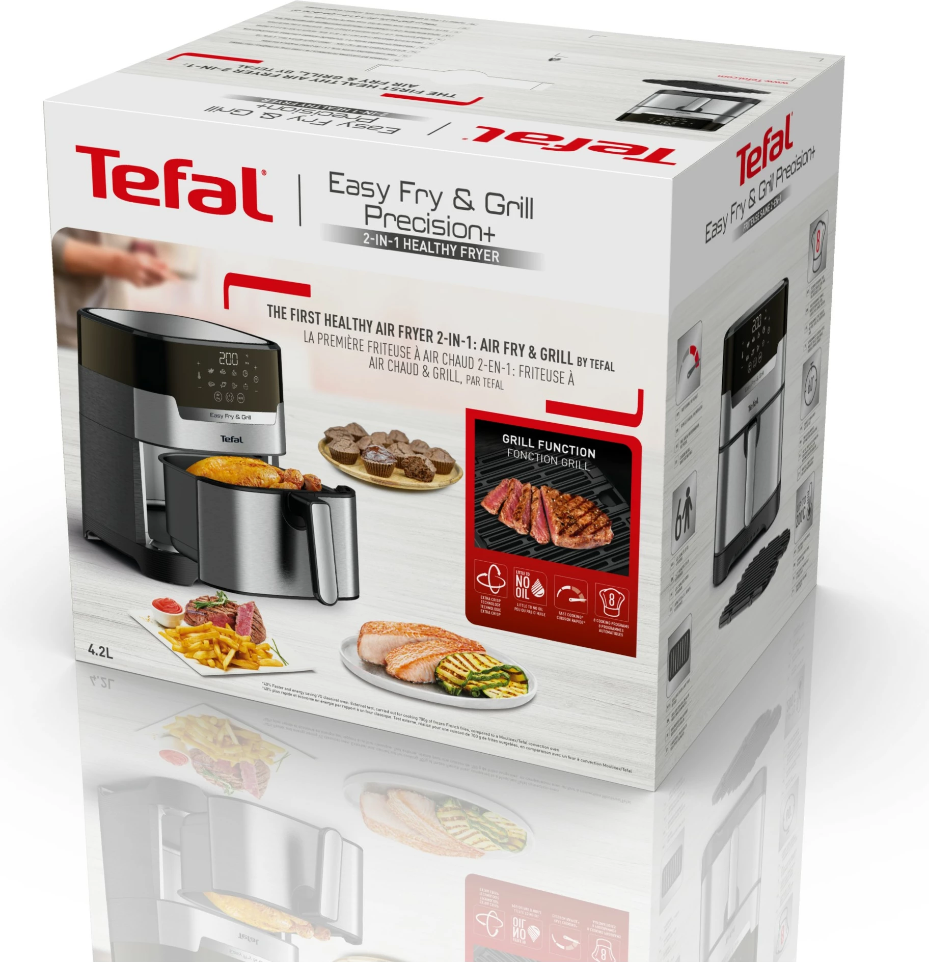 Fritezë me ajër të nxehtë Tefal Easy Fry & Grill EY505D, 4.2 L, çelik inox