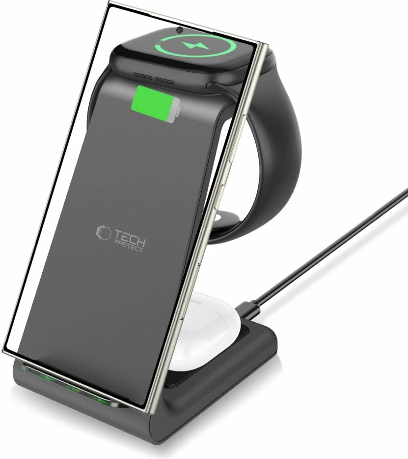Stacion karikimi 3-në-1 Tech-Protect QI15W-A36, për Android, e zezë