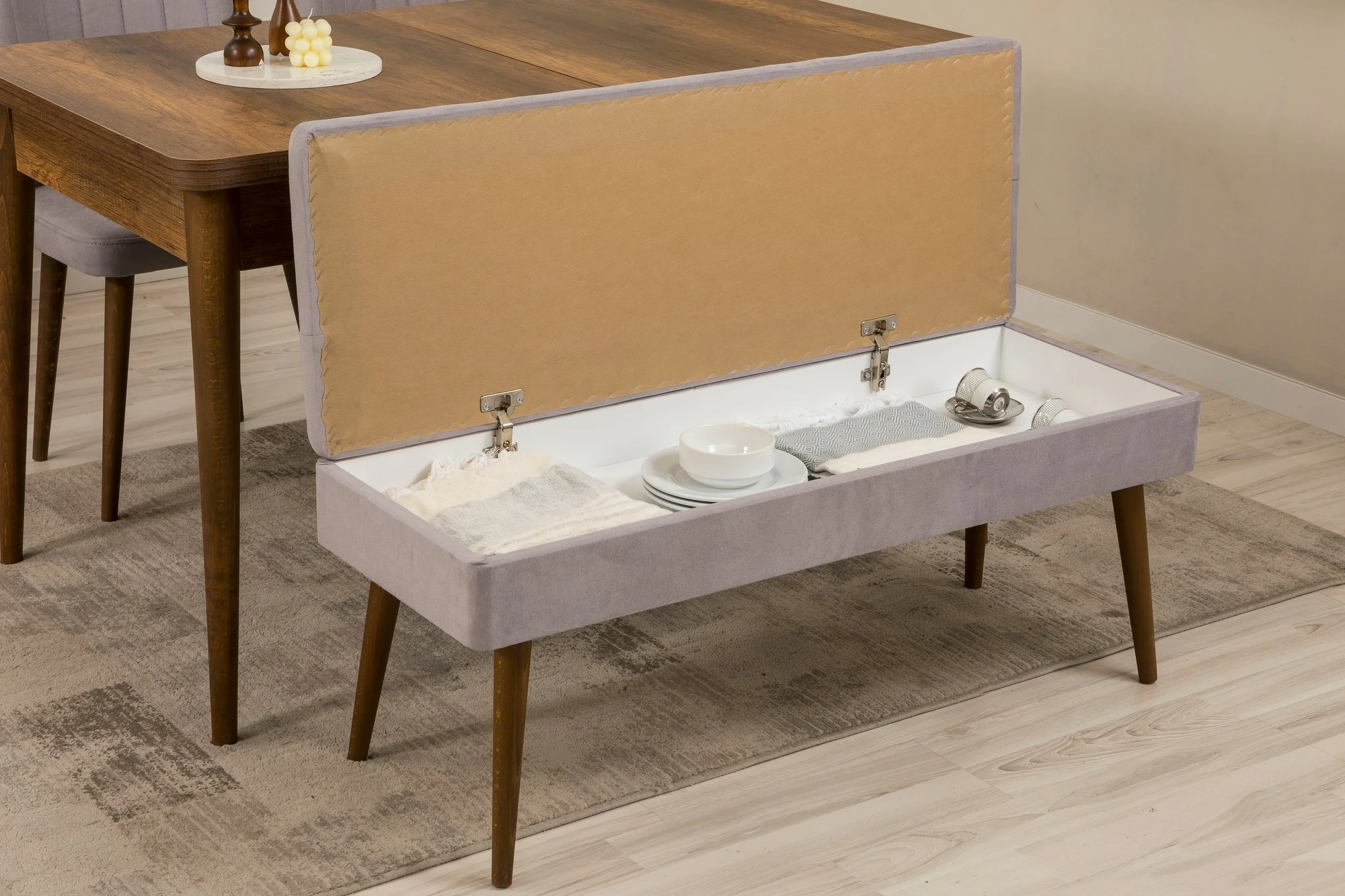 Set tavolinë me karrige dhe konsol, zgjatues, 5 pjesë, Skye Decor, Vina 02 0701, ngjyrë arre, gri