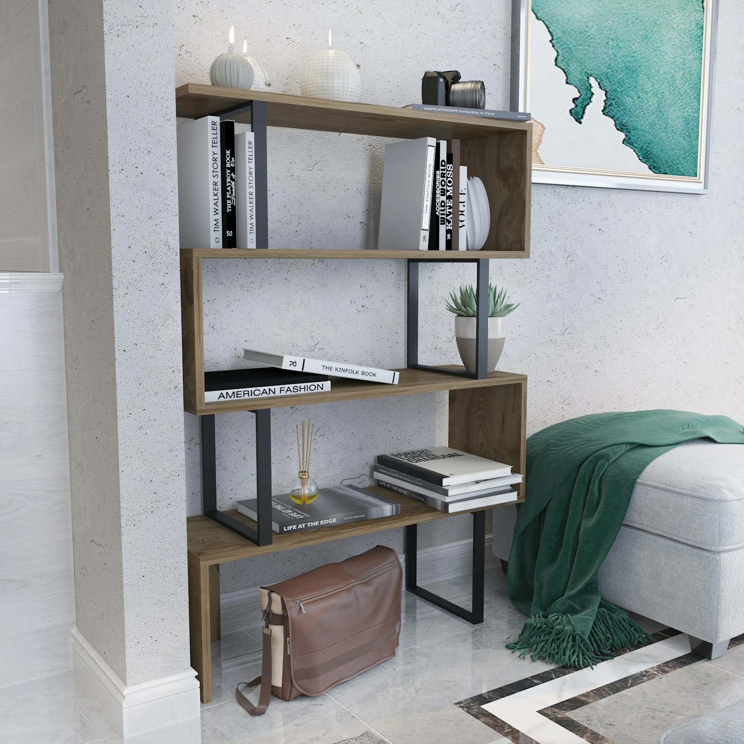 Raft librash Hanah Home Adriana, ngjyrë lis dhe e zezë, Ud