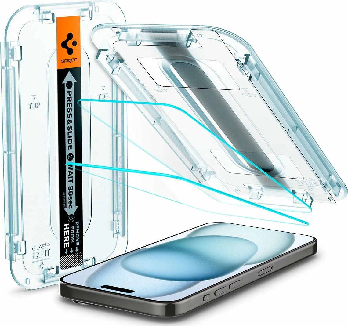 Xham i kalitur mbrojtës Spigen Glass tR EZ Fit AGL06903 për iPhone 15, transparent, 2 copë