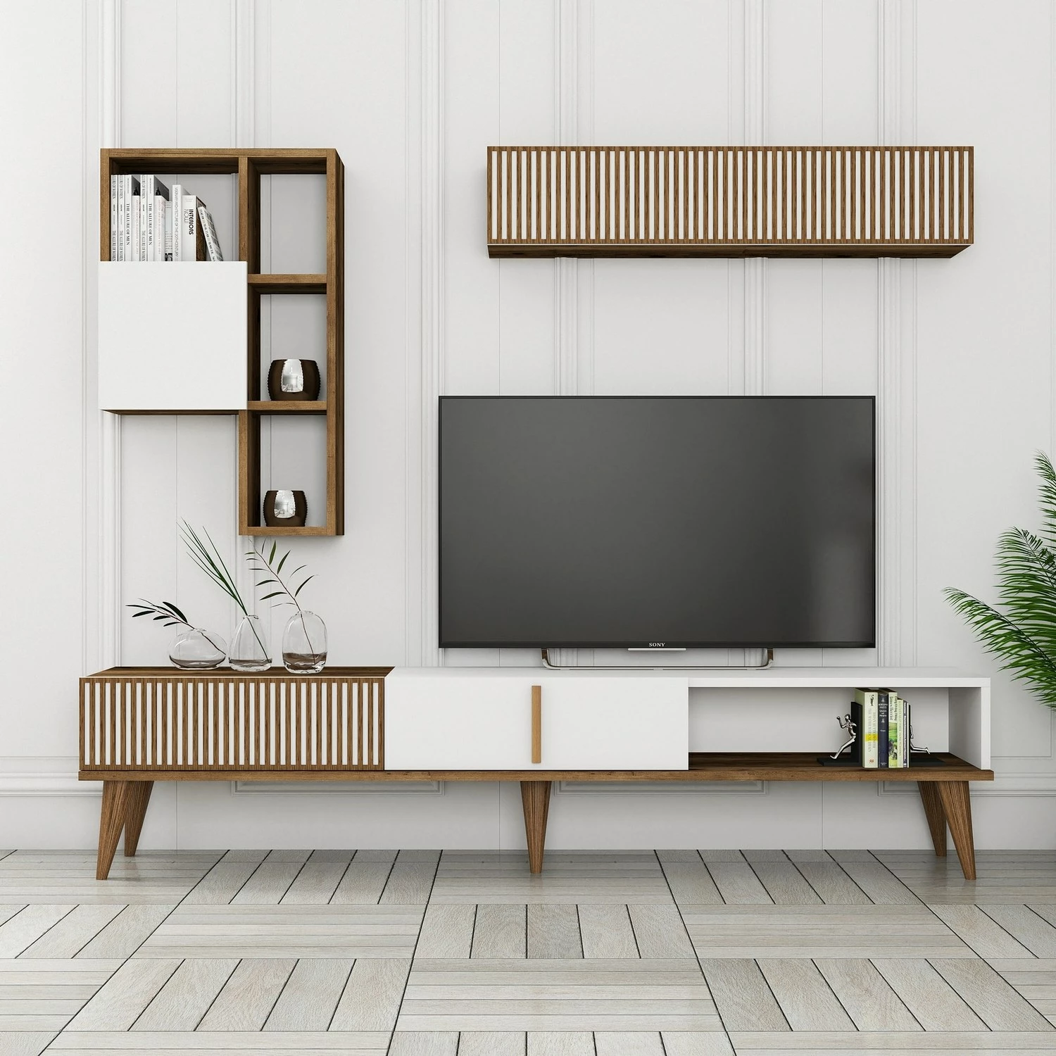 Komodë TV Hanah Home, Milan, ngjyrë arre dhe e bardhë