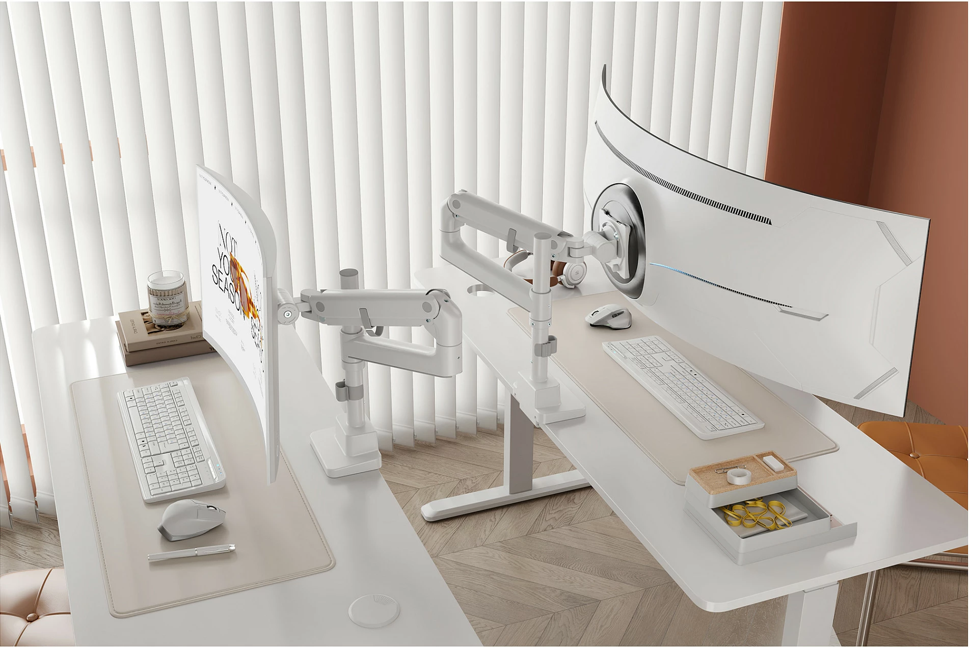 Mbajtës monitori Digitus Single Monitor Mount, 57", 27 kg, VESA 75x75/100x100, Clamp, i bardhë