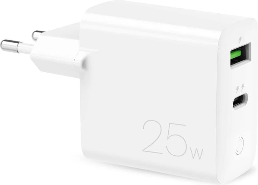 Karikues muri Puro Elektrik 25W, USB-A & USB-C, i bardhë