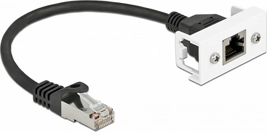 Kabllo zgjatues rrjeti DeLOCK Easy 45 Cat6A RJ45 mashkull-në-femër 0.25m, zi/bardhë