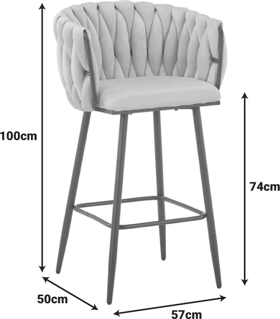 Karrige për bar Vivian, kadife 'rotten apple', këmbë metalike të zeza, set prej 2 copë, 57x50x100cm