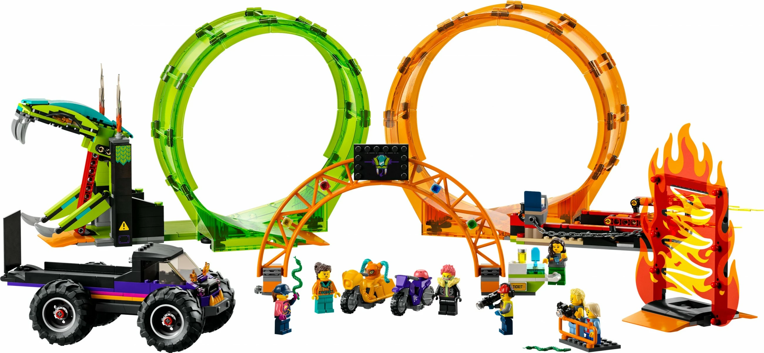 Set ndërtimi LEGO City Double Loop Stunt Arena, 598 pjesë, plastikë, shumëngjyrësh