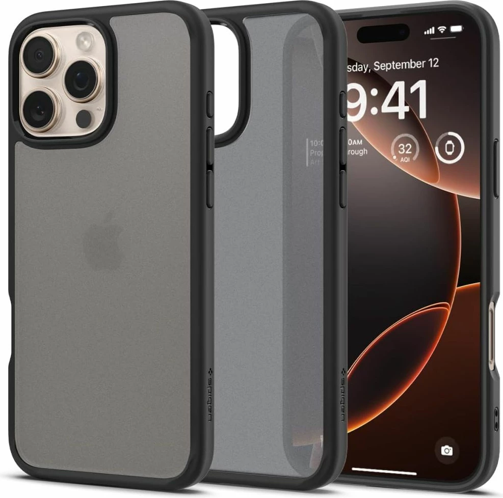 Mbështjellës Spigen Ultra Hybrid për iPhone 16 Pro, i zi