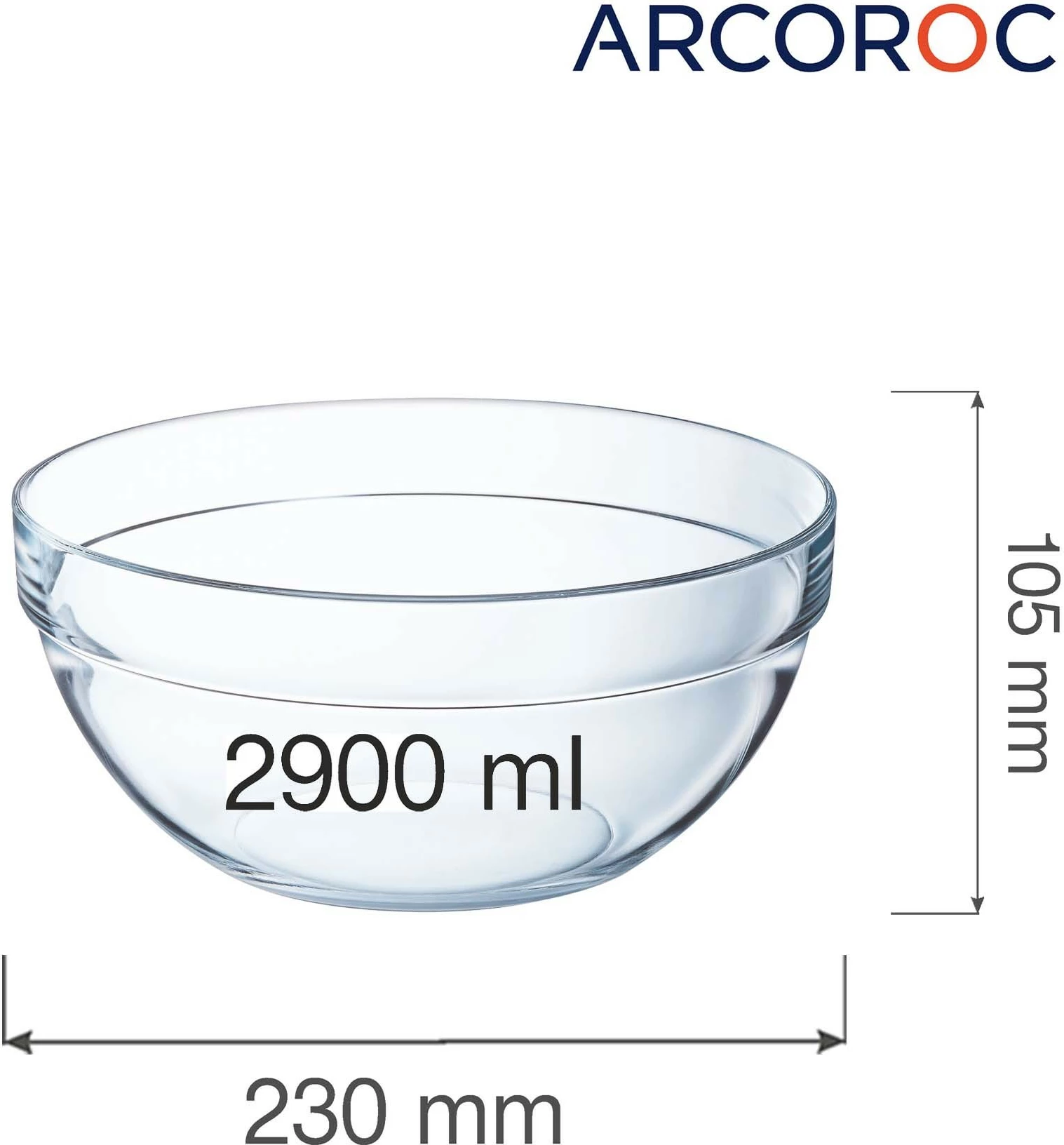 Tas sallate Arcoroc 2900 ml, xham i temperuar, Ø230 mm, i tejdukshëm, set 6 copë