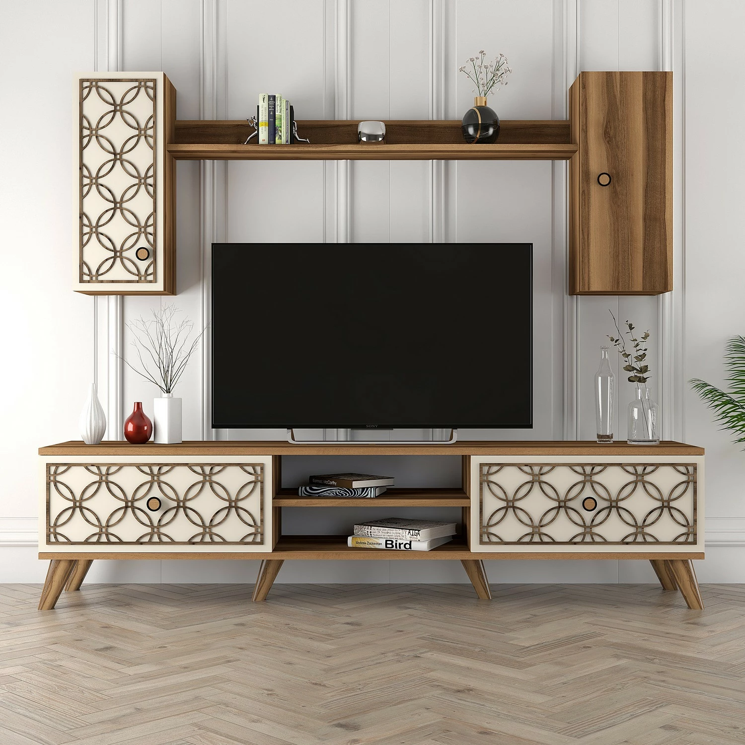 Njësi TV Skye Decor, klasë S, ngjyrë arre, krem