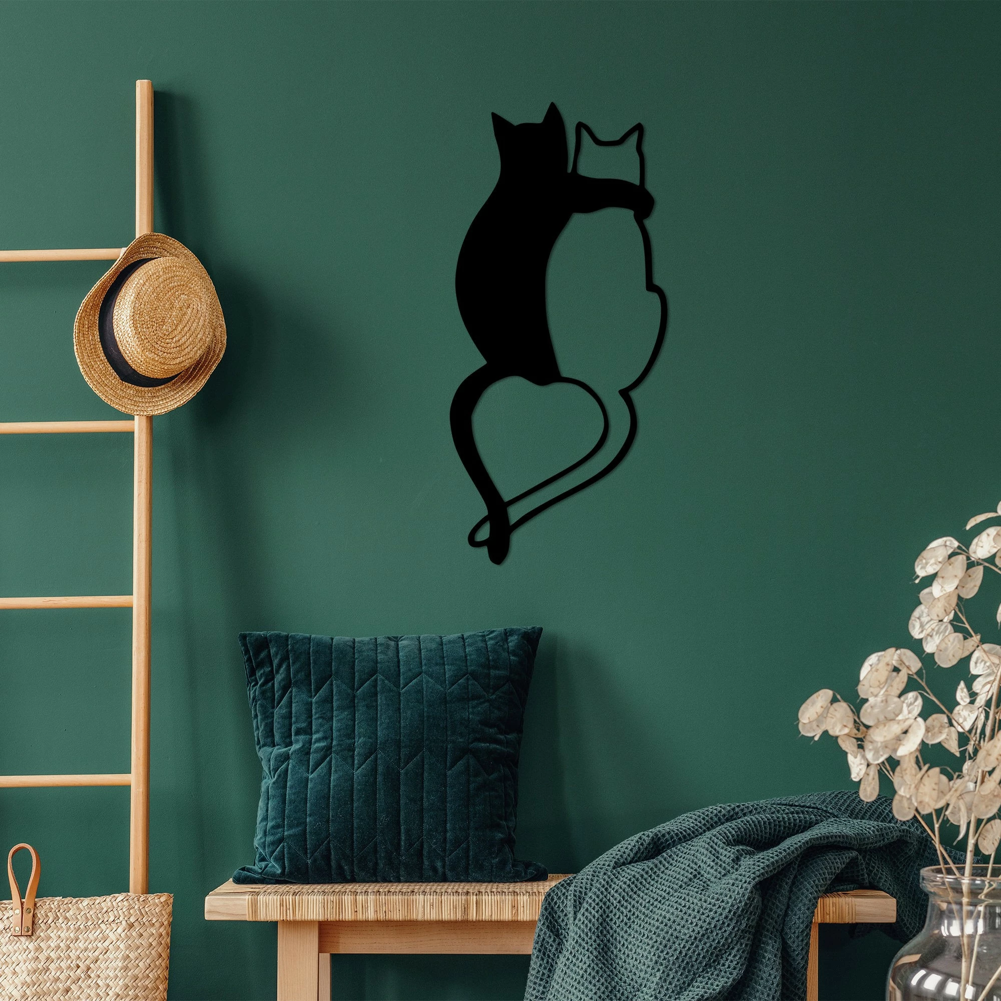 Aksesor dekorativ metalik për mur, Love Cats - 478