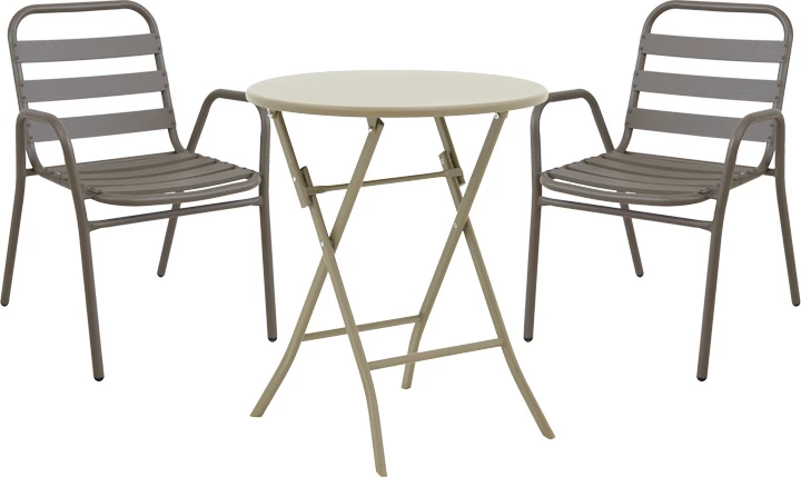 Set tavolinë me karrige për terasë, metal, ngjyrë shampanjë, Albero-Sussie, 3 copë, Φ60x70cm