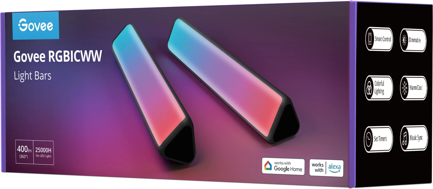 Shufra ndriçimi LED Govee Flow Plus H6056, RGBICWW, WiFi + Bluetooth, set 2 copë