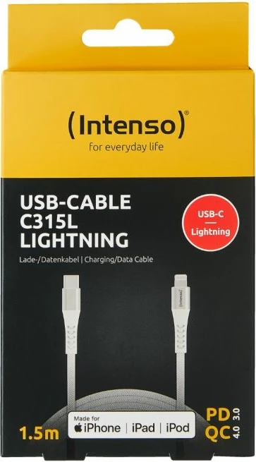 Kabllo INTENSO C315L USB-C në Lightning, 1.5 m, PD 60 W, 480 Mbps, e bardhë
