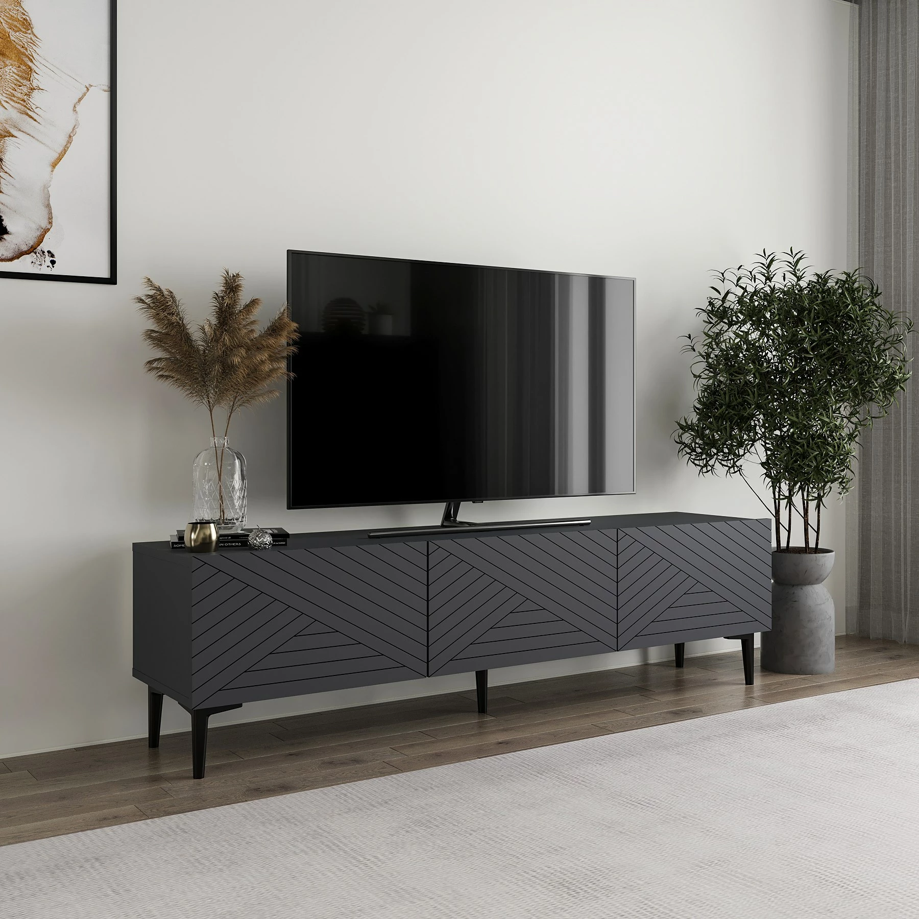 Komodë TV Skye Decor, ngjyrë antracit, Felix