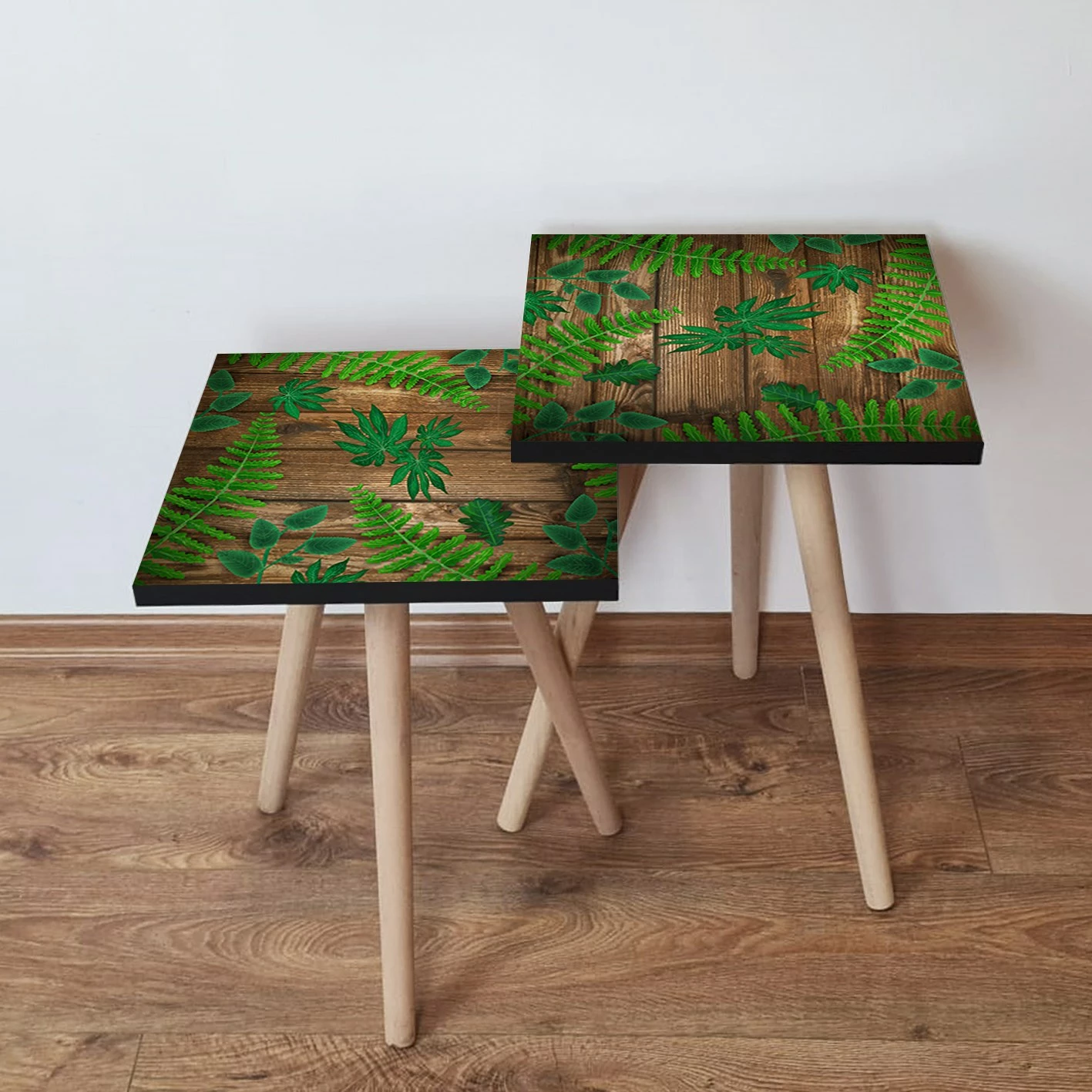 Set tavolinash ndihmëse, dy copë, ngjyrë e gjelbër dhe kafe, Skye Decor, 2Shp14