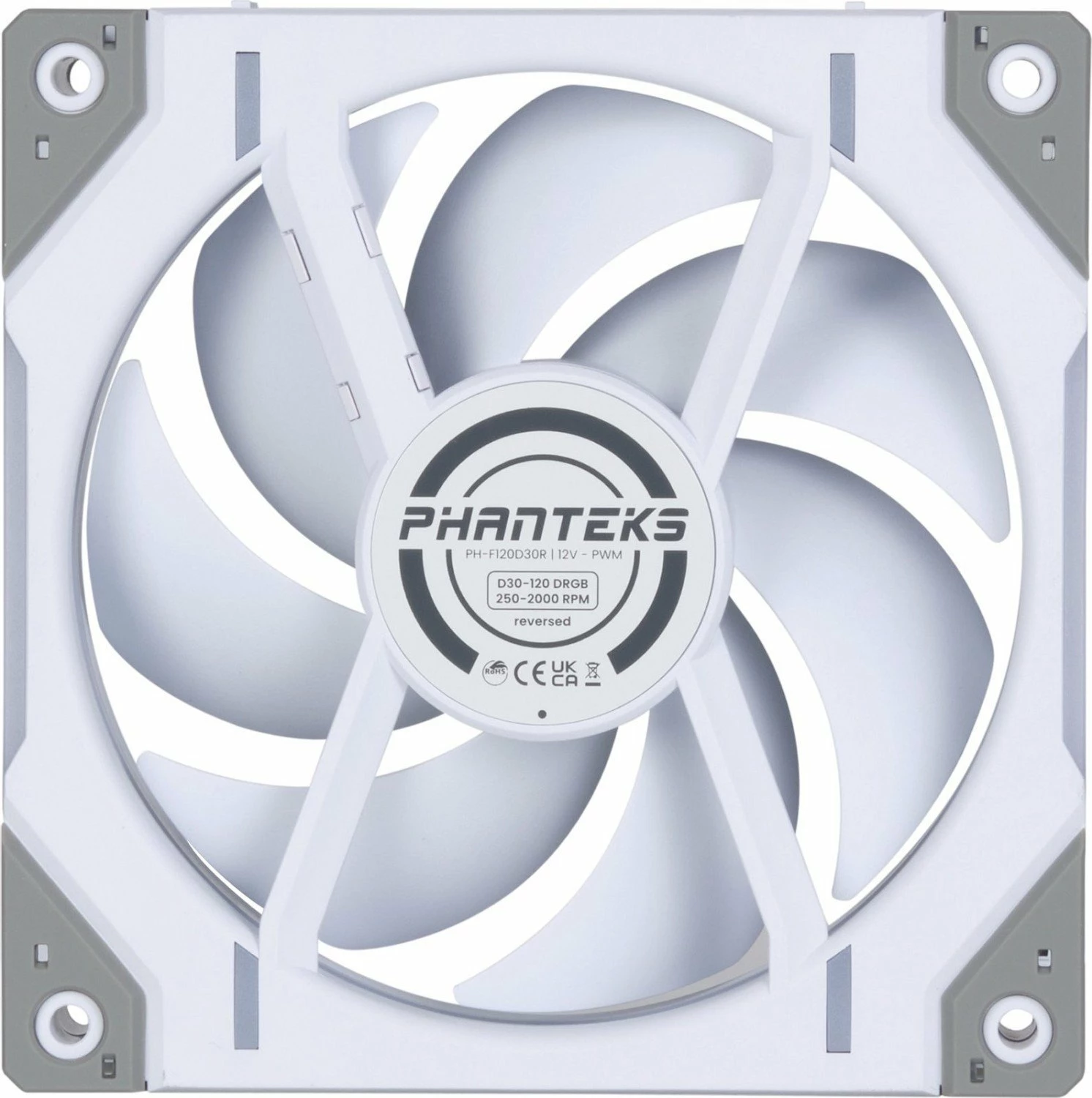 Ventilator kasë PC Phanteks D30-120 D-RGB PWM 120mm 30mm Reverse i bardhë, set 3 copë
