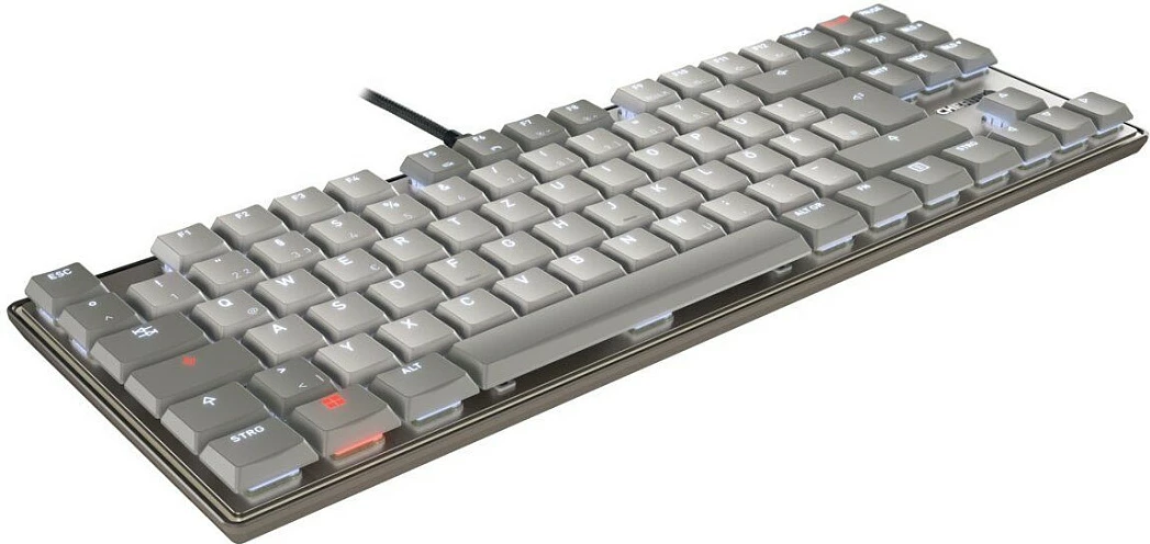 Tastierë mekanike Cherry MX, TKL 88 taste, USB me kabllo, ndriçim i bardhë, QWERTZ (DE), gri/bardhë