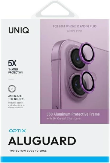 Mbështjellës alumini për kamera UNIQ Optix, për iPhone 16 / iPhone 16 Plus, Rozë