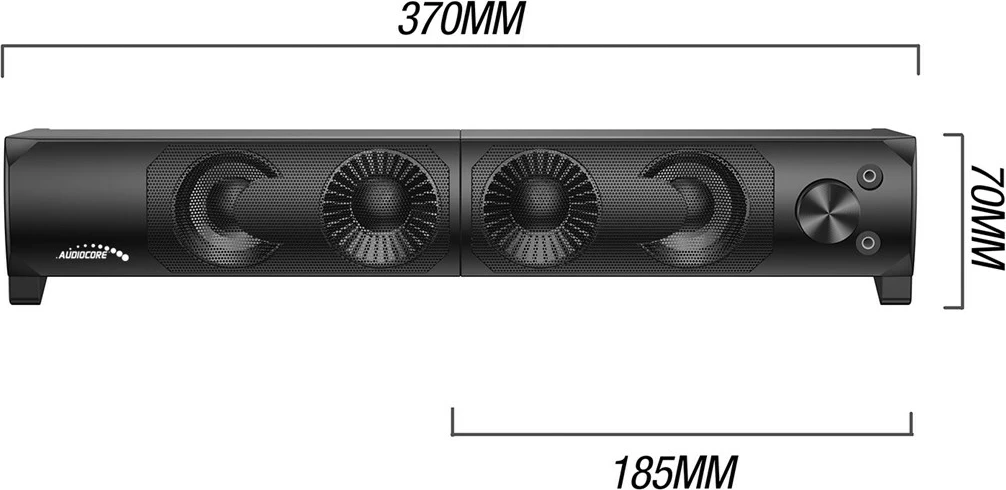 Kasë altoparlantë AUDIOCORE AC955 me RGB LED, 2x3W, USB, AUX 3.5mm, e zezë