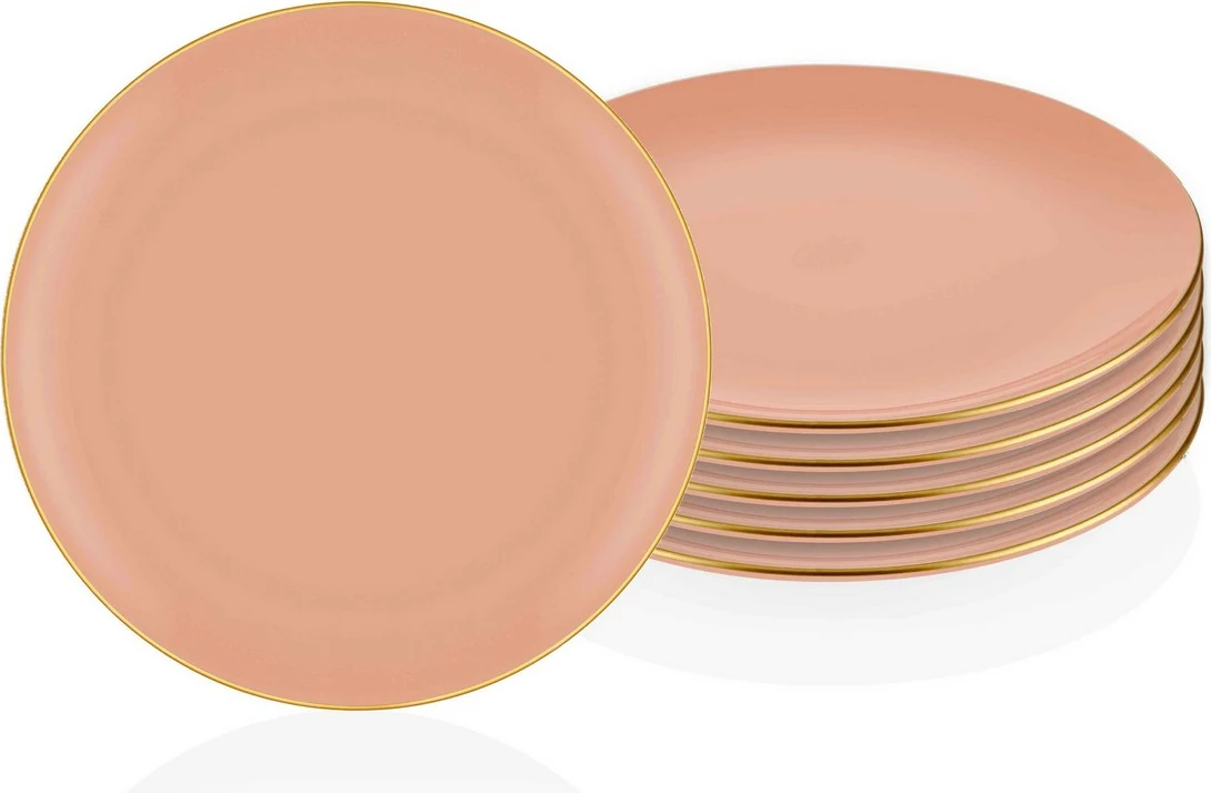 Set pjatash ëmbëlsirash qeramike (6 copë), Hermia, BSC0015, ngjyrë salmon
