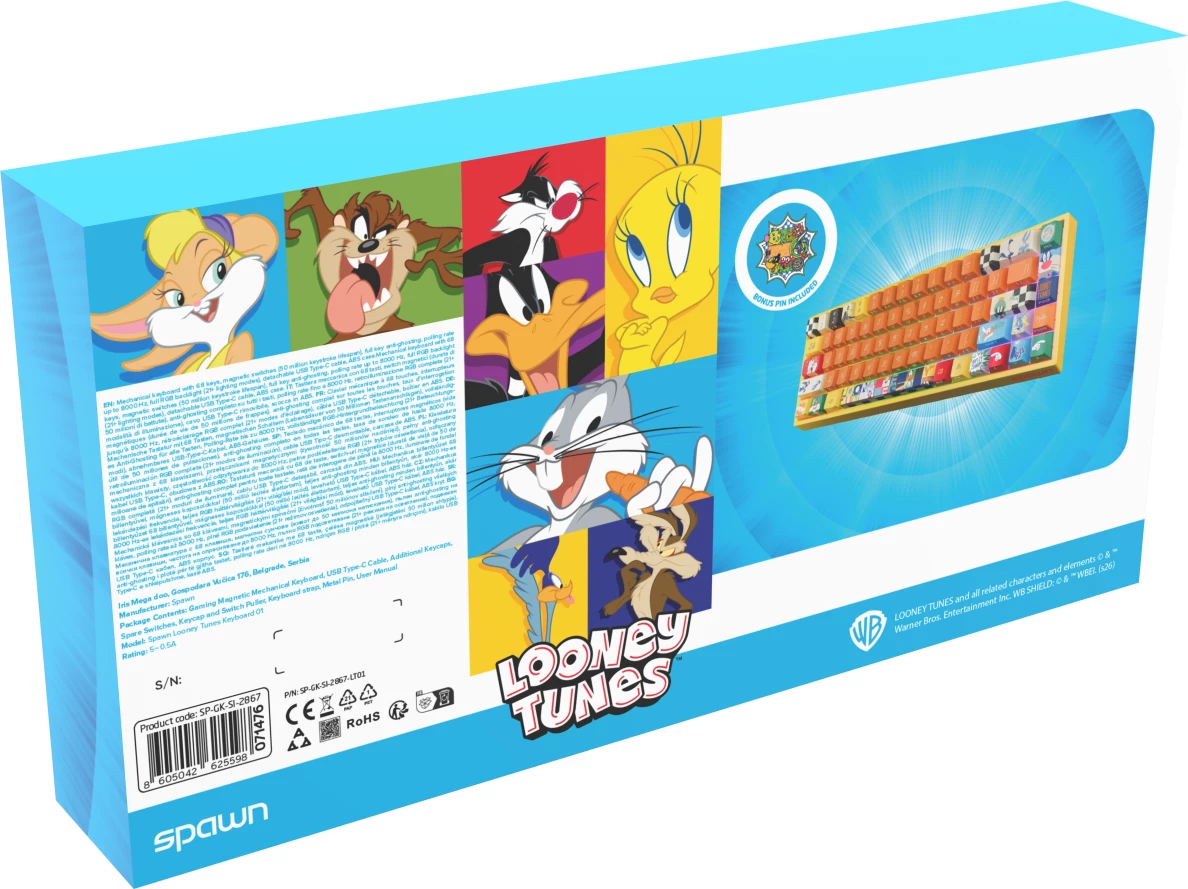 Tastierë gaming mekanike Spawn Looney Tunes 68 tasta RGB USB-C, shumëngjyrëshe