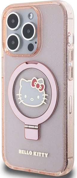 Mbështjellës Hello Kitty për iPhone 15 Pro, Ring Stand, MagSafe, Rozë